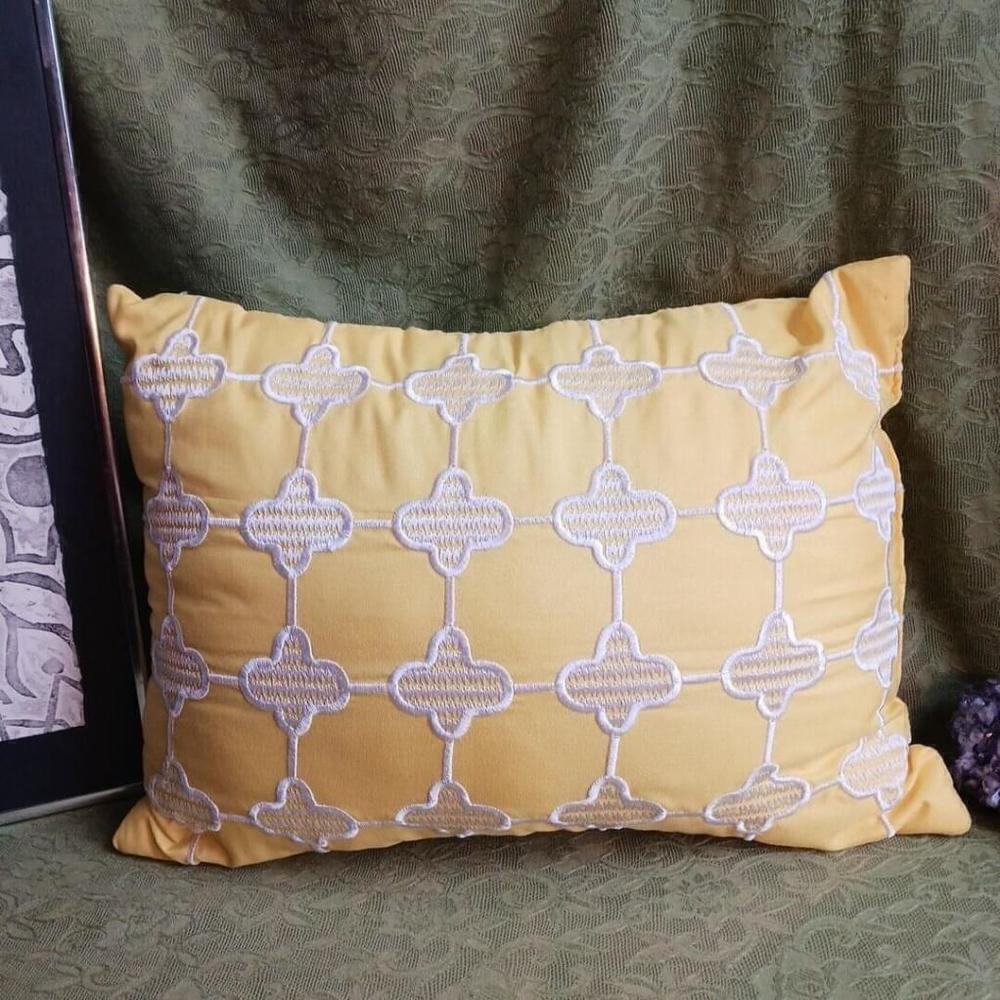 Canary Yellow Throw Pillow 15x13 White Embroidery
